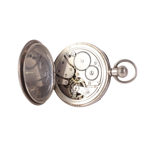 354 - A silver cased open faced pocket watch, the white enamel dial with Roman numerals and subsidiary sec... 