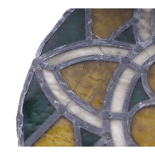 37 - Two leaded stained glass roundels, the largest 55cms diameter (2).