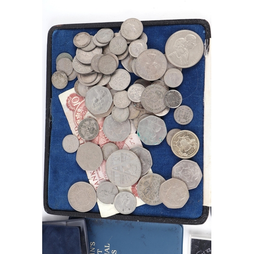 374 - A cased 1953 coin set; together with a quantity of loose coinage including commemorative coins.