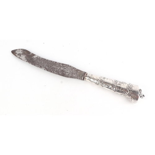 376 - A 19th century Dutch silver coloured metal handled carving knife with 19cms long blade.