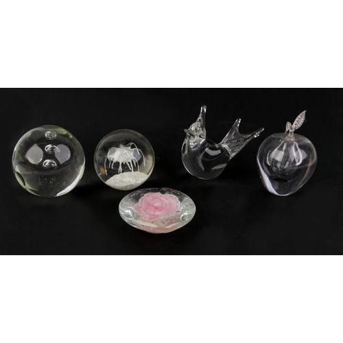 38 - A collection of Art glass paperweights to include mushroom and octopus examples.