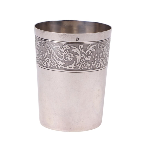 399 - A French silver beaker; together with a continental silver bell, 214g.