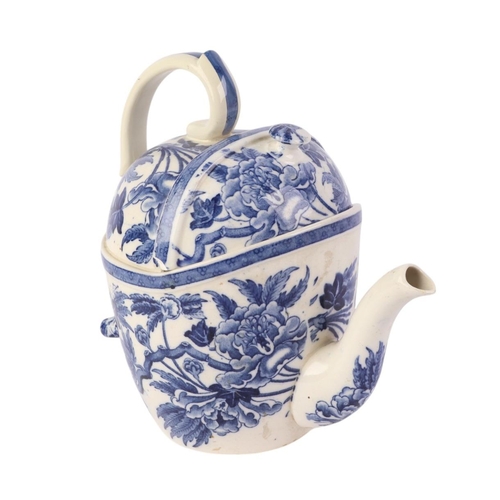 42 - A Victorian Wedgwood blue & white Peony pattern SYP (simple yet perfect) teapot, 20cms high.