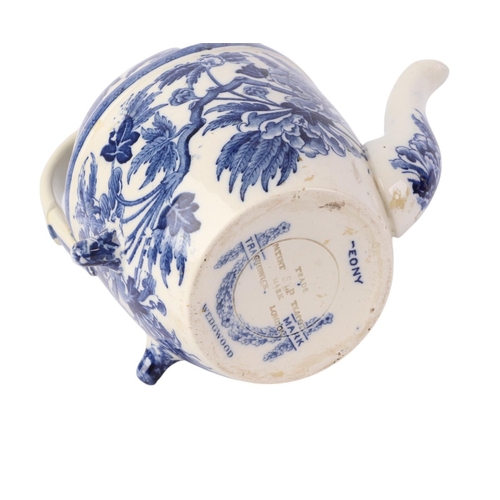 42 - A Victorian Wedgwood blue & white Peony pattern SYP (simple yet perfect) teapot, 20cms high.