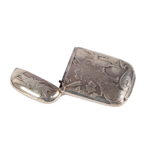 431 - An American sterling silver novelty vesta case decorated with the Vices of Men including cards, drin... 