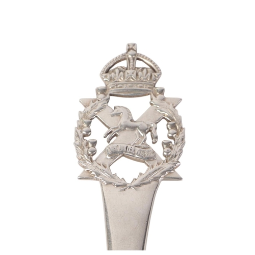 434 - Military interest: Four silver spoons with the badge of the King Scottish Liverpool Regiment, Sheffi... 