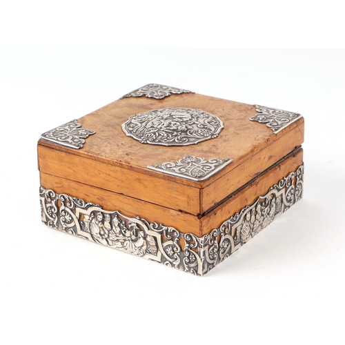 449 - A Prussian silver mounted Karelian wood box in the Oriental taste, with London import marks for 1926... 