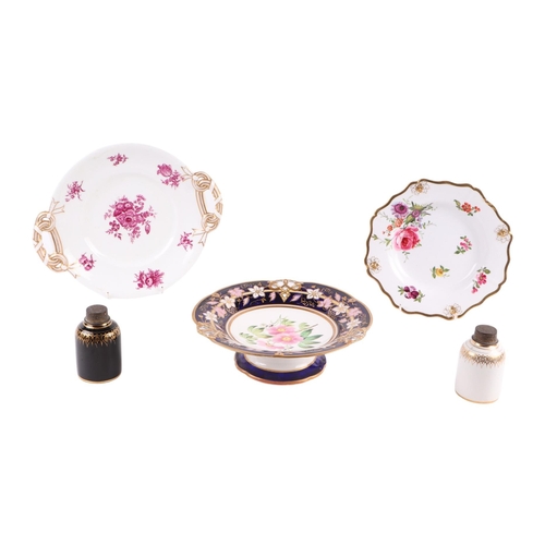 48 - A small collection of 19th century ceramics including a tea bowl and saucer decorated with sprays of... 