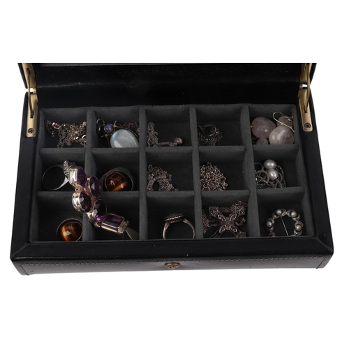 483 - A quantity of silver jewellery to include an amethyst set pendant; a pair of tigers eye earrings and... 