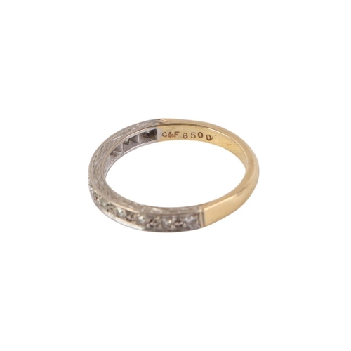 491 - An 18ct gold diamond set half eternity ring, approx UK size O, 3.3g.