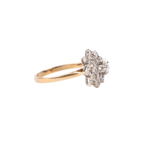 499 - A 9ct gold diamond cluster ring, approx UK size P, 3.2g.