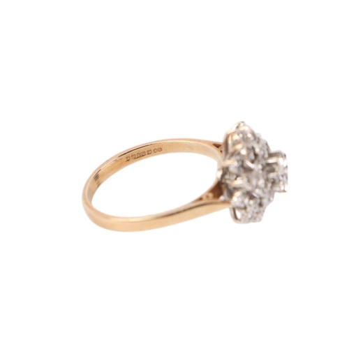 499 - A 9ct gold diamond cluster ring, approx UK size P, 3.2g.