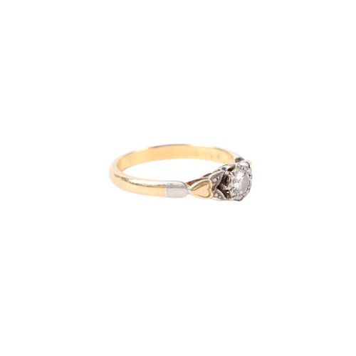 503 - An 18ct gold and platinum diamond solitaire ring, approx UK size J, 2.1g.