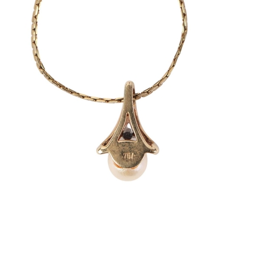 504 - A gold mounted diamond and pearl pendant on a 9ct gold necklace, 5.2g.