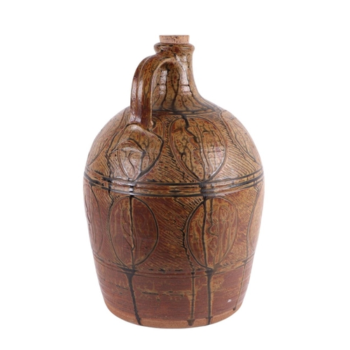 56 - A large stoneware Studio pottery cider barrel with incised decoration, approx 50cms high.