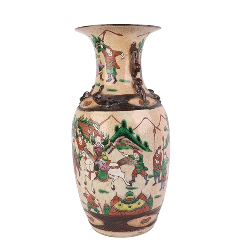 583 - A large Chinese crackleware famille rose vase decorated with warriors, incised four character mark t... 