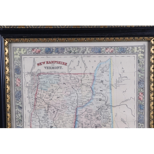 6 - Mitchell Jr (Augustus) - New Hampshire & Vermont - a 19th century map, framed & glazed, 29 by 35cms.