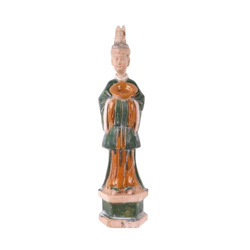 637 - A Chinese pottery funeral or temple figure, 50cms high.