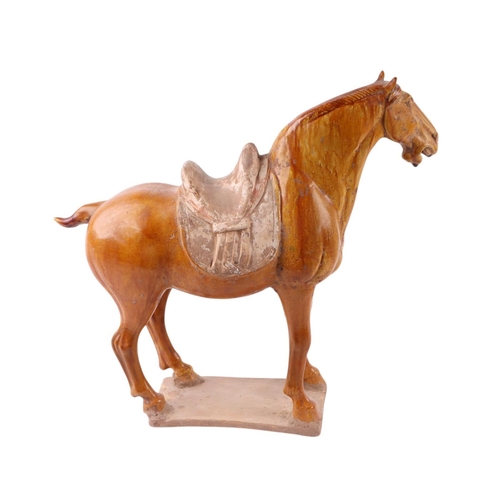 639 - A Chinese amber glazed pottery Tang style horse, 36cms high, with Oxford Authentication certificate.