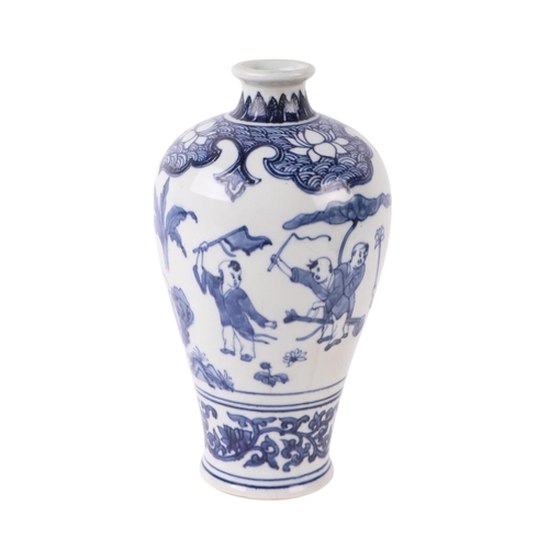 647 - A Chinese blue & white Meiping vase decorated with boys playing in a landscape, six character blue m... 