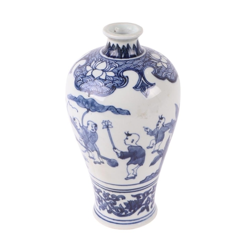 647 - A Chinese blue & white Meiping vase decorated with boys playing in a landscape, six character blue m... 