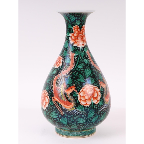 658 - A Chinese famille noir baluster vase decorated with phoenix and flowers, six character blue mark to ... 