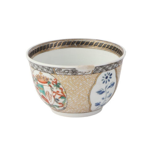 676 - An 18th century Chinese Export tea bowl and saucer decorated with an Armorial crest dated 1783, 4.5c... 