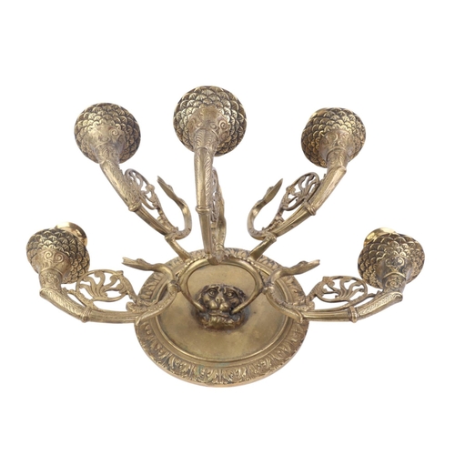 678 - A pair of five-branch bronze wall sconces, 37cms wide (2).