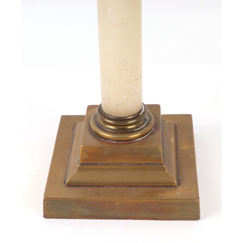 689 - A late 19th century oil lamp on a brass and marble Corinthian column with clear glass reservoir, con... 