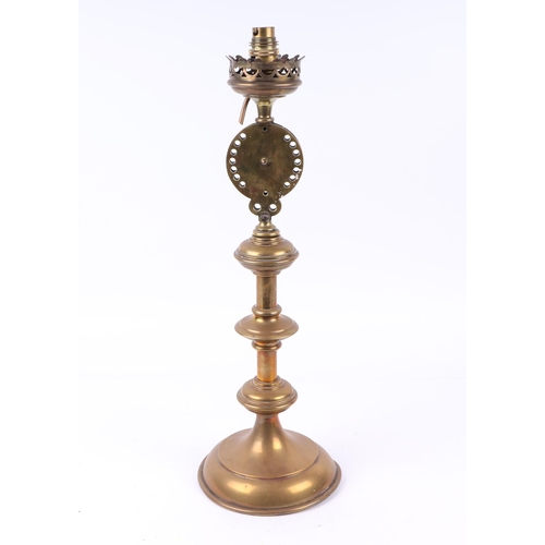 691 - A Victorian brass table lamp, 50cms high.