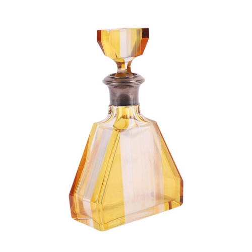 737 - A large French Art Deco silver mounted amber and clear glass decanter / oversized scent bottle, 25cm... 