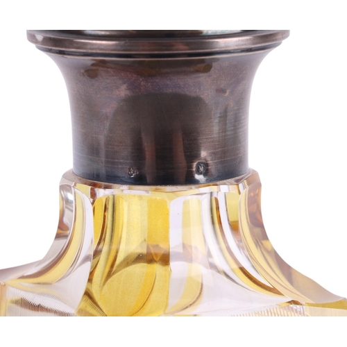 737 - A large French Art Deco silver mounted amber and clear glass decanter / oversized scent bottle, 25cm... 