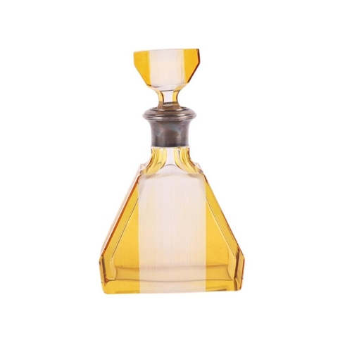 737 - A large French Art Deco silver mounted amber and clear glass decanter / oversized scent bottle, 25cm... 