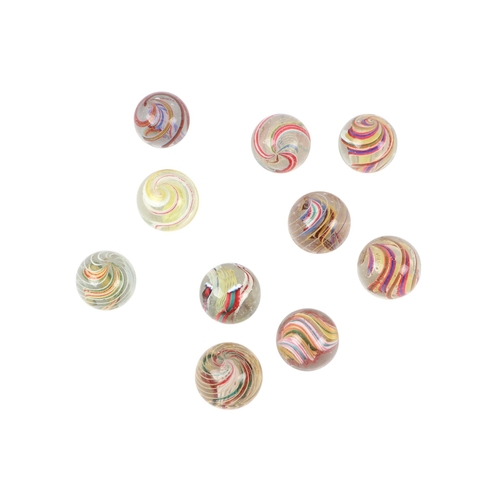 744 - Ten Victorian latticino glass marbles, all approx 2cms diameter (10).