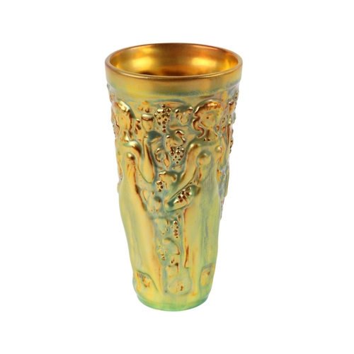 763 - A Zsolnay Art Deco lustre vase decorated with figures in relief (a/f), 16cms high.