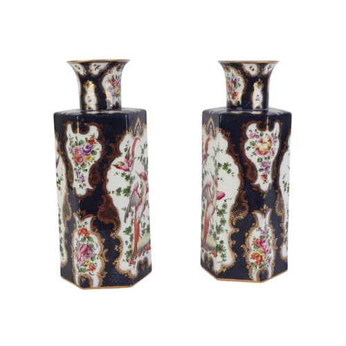 774 - A pair of Worcester Dr Wall style vases decorated with exotic birds and flowers, on a blue scale gro... 