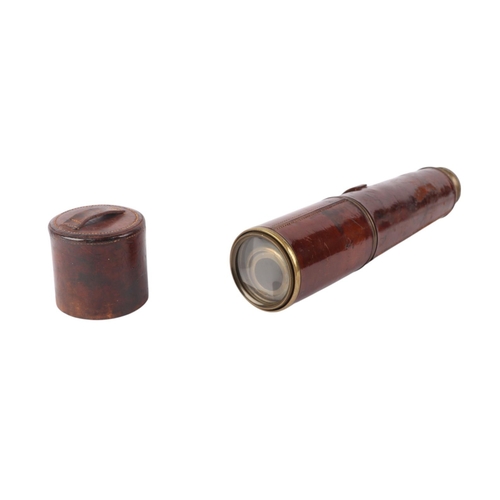 807 - A WWI military issue R&J Beck Mk IV two-draw leather cased telescope, 65cms long extended (a/f).