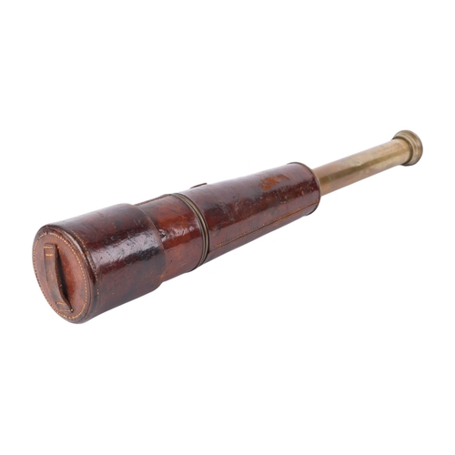 807 - A WWI military issue R&J Beck Mk IV two-draw leather cased telescope, 65cms long extended (a/f).