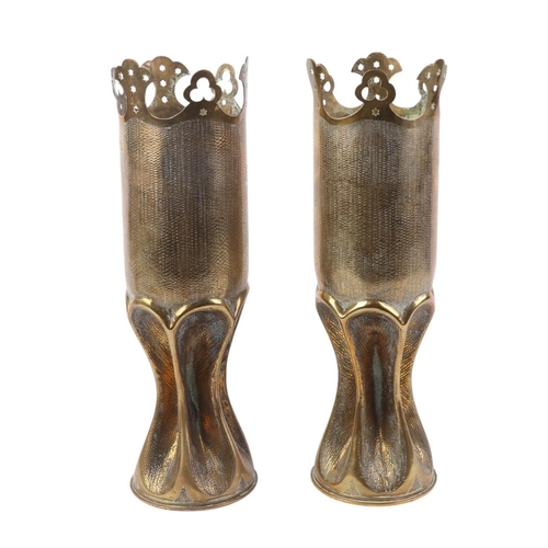 810 - A pair of WWI trench art vases, 28cms high (2).