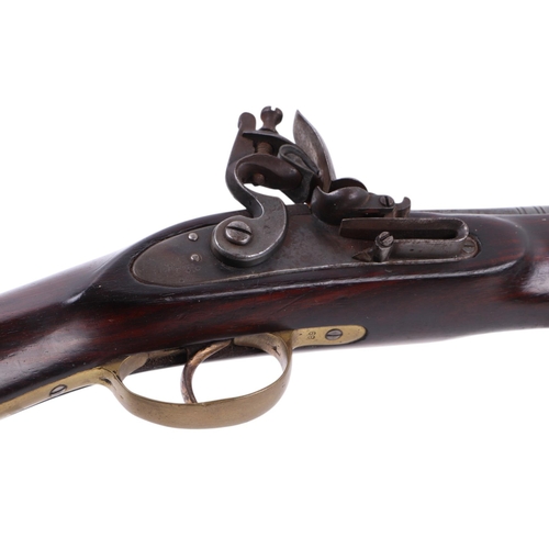 827 - A 19th century flintlock blunderbuss by Evans, with flared muzzle, brass trigger guard and fittings,... 