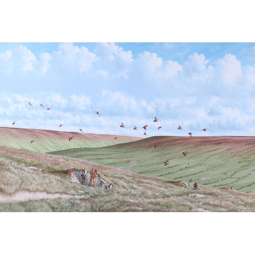 847 - Nicholas Mace (b1949) - Grouse Shooting on a Yorkshire Moor - oil on board, signed, 69by 50cms, fram... 