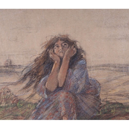 855 - Archibald Standish Hartrick RWS OBE (1864-1950) - A Young Lady with Wind Swept Hair Sitting on the F... 