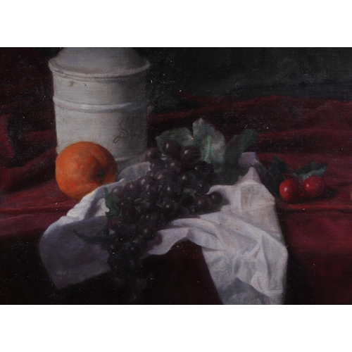 861 - George Weissbort (1928-2013) - Still Life of a Blue & White Vase and Grapes - signed lower left, oil... 