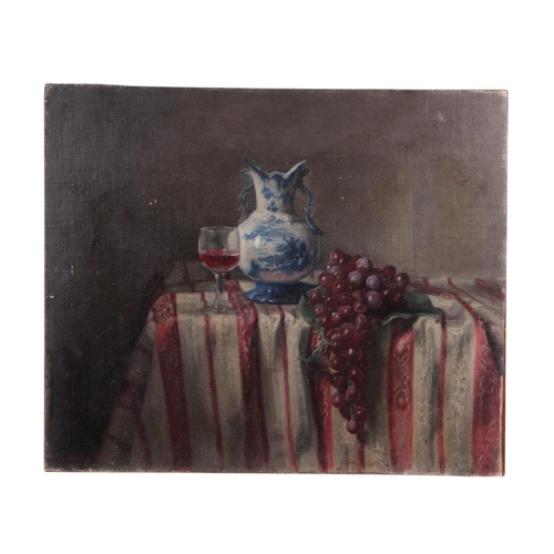 861 - George Weissbort (1928-2013) - Still Life of a Blue & White Vase and Grapes - signed lower left, oil... 