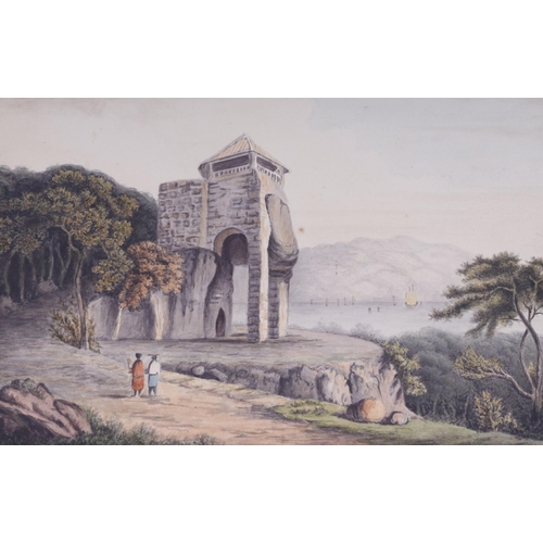 862 - A fine unframed watercolour painting with the view of Luis de Camões Grotto, Macau, China, circa 181... 