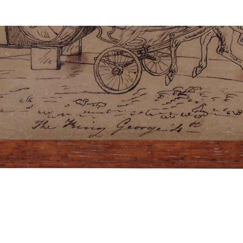 867 - 19th century school - King George IV Driving a Carriage - pen & ink, framed & glazed, 22 by 13.5cms;... 