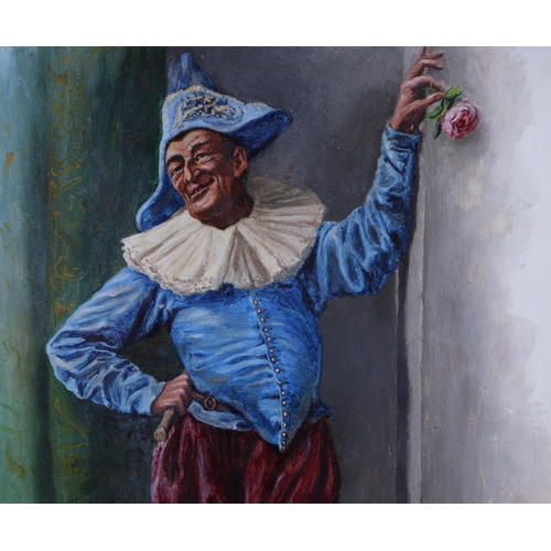 879 - J Norie - Study of a Jester - signed lower right, gouache, framed & glazed, 25 by 38cms.