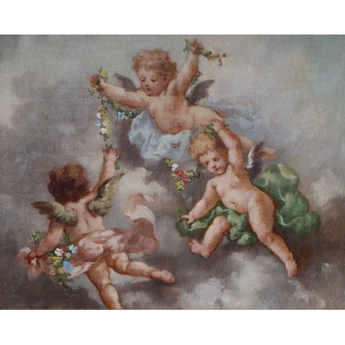 886 - Charles Lutyens (1829-1915) - Three Cherubs Amongst Clouds with Floral Garlands - signed lower right... 