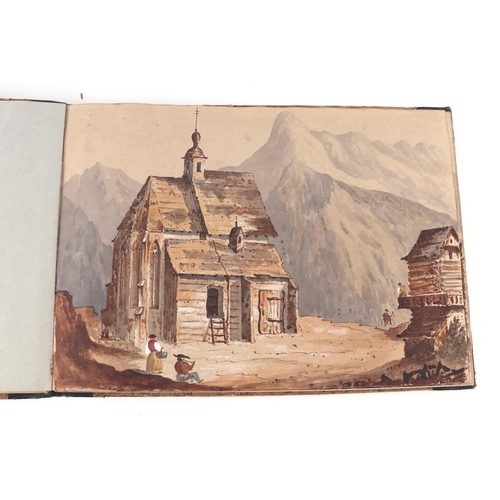 889 - Charles Porcher - a Grand Tour album containing sixty three watercolours depicting scenes of the Alp... 