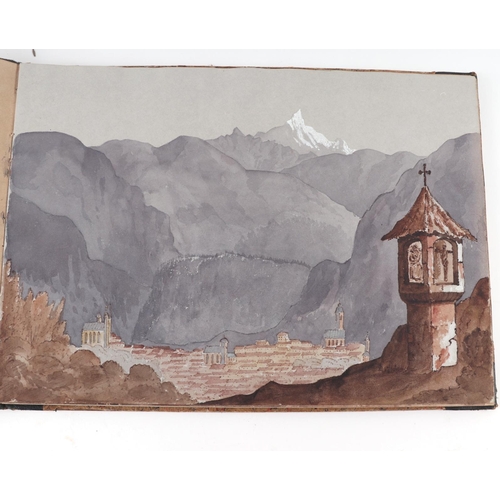 889 - Charles Porcher - a Grand Tour album containing sixty three watercolours depicting scenes of the Alp... 